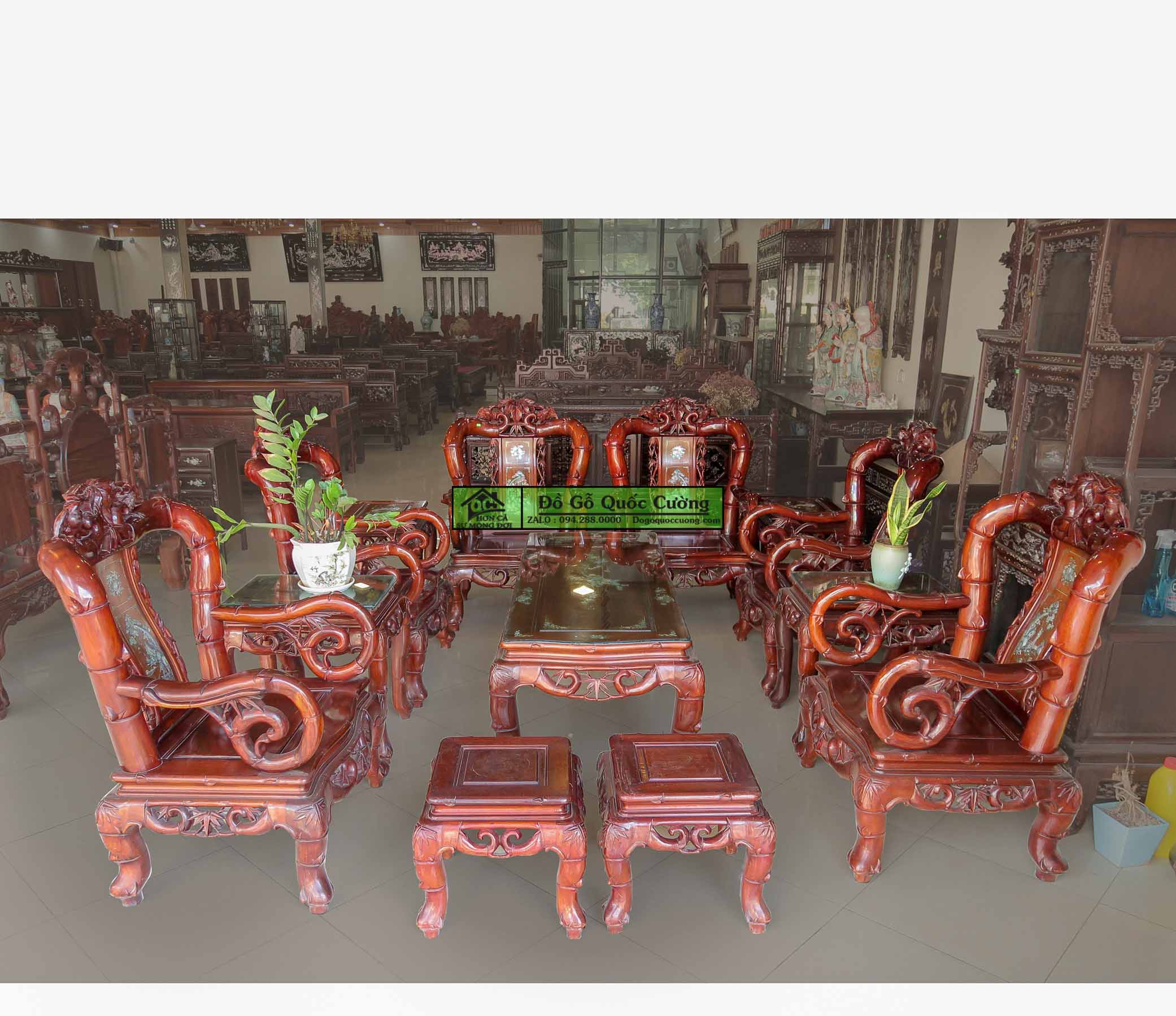 Bộ bàn ghế trúc cổ gỗ gụ 13 món