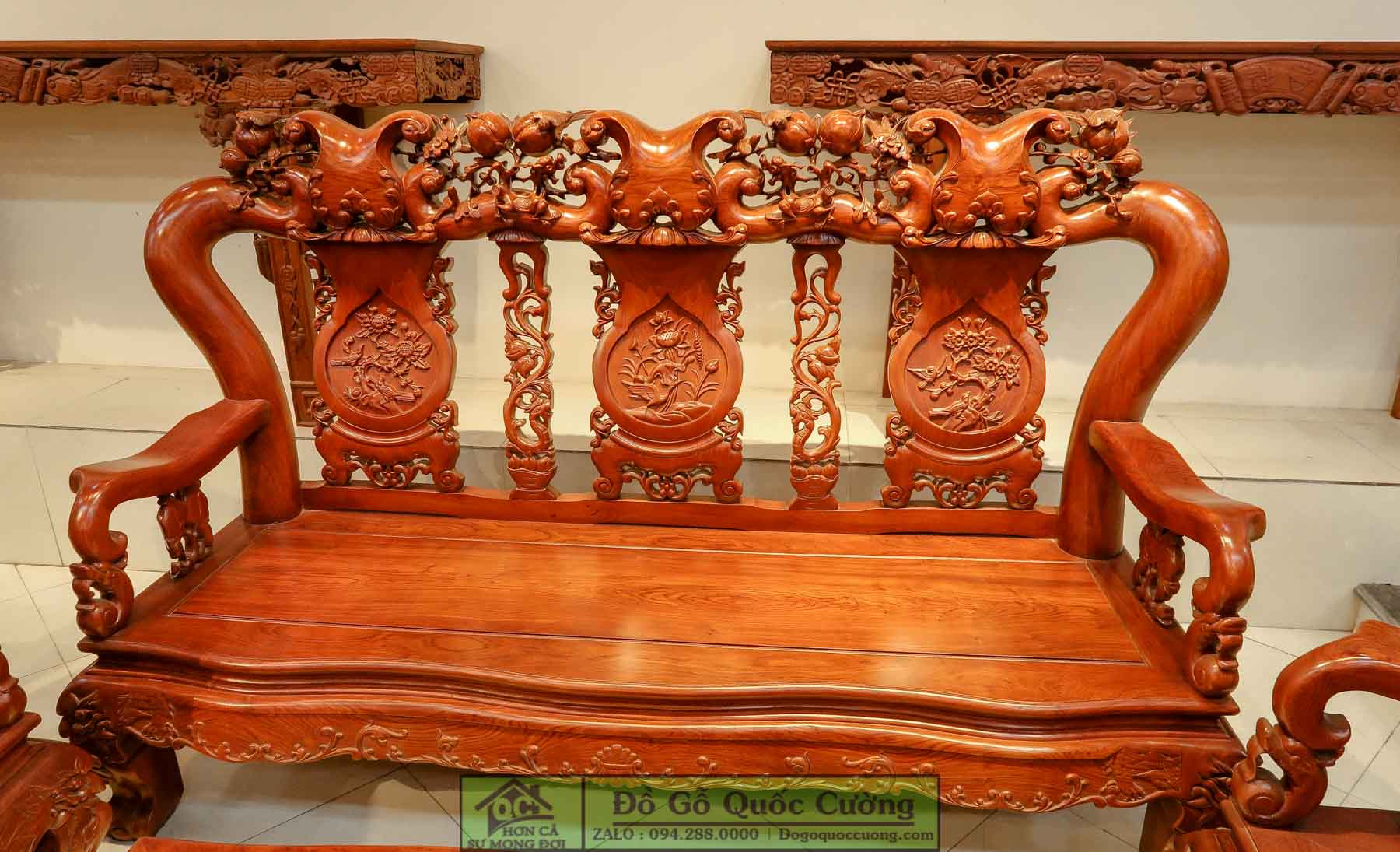Bộ bàn ghế Minh Voi gỗ hương vân tay 14