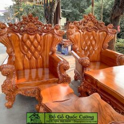 Bàn ghế hoàng gia đục giả nệm gõ đỏ mẫu đặc biệt của Hải Minh