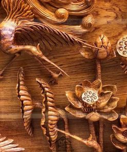 tranh gỗ tùng hạc du xuân